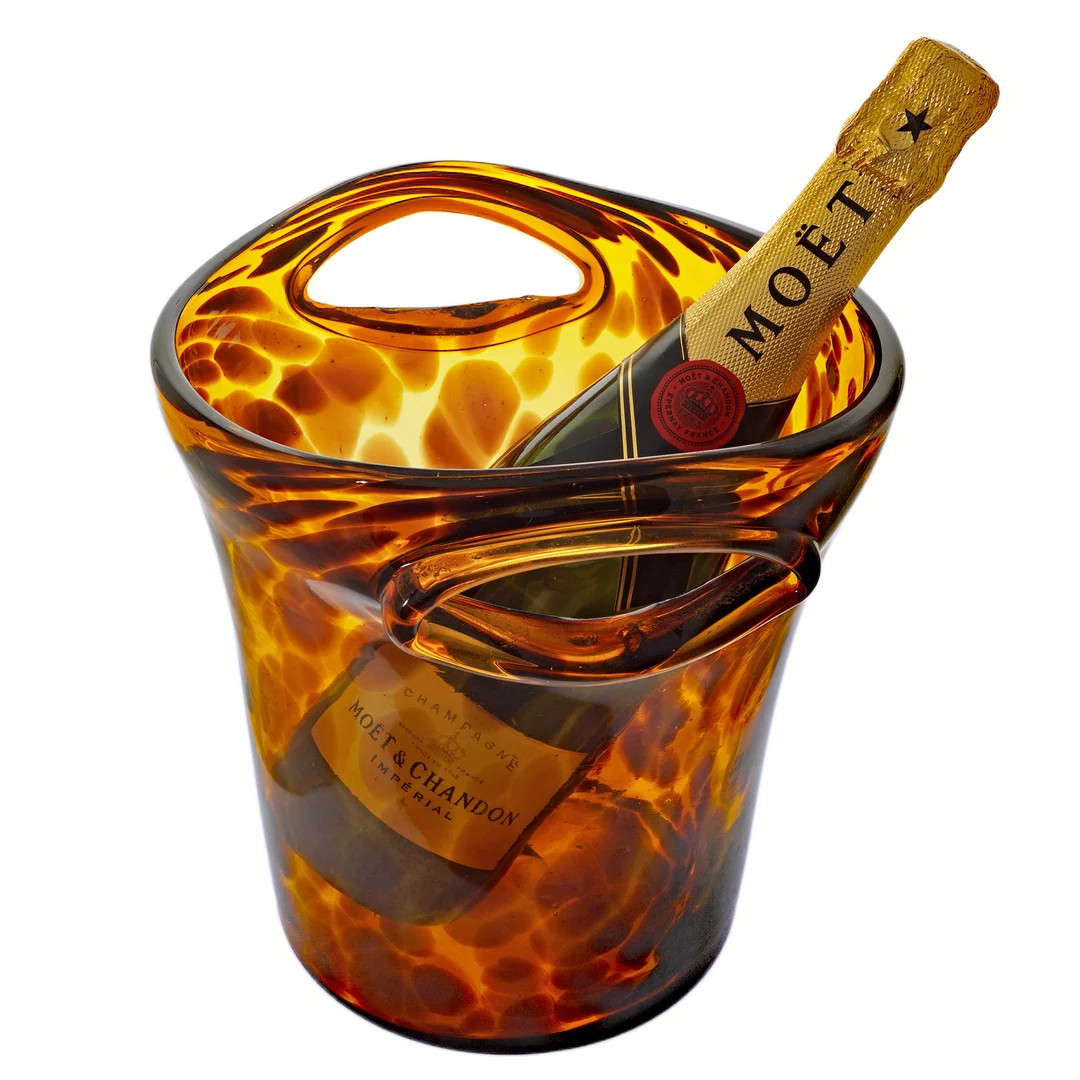 Tortoiseshell Glass Champagne Large Wine Cooler Ice Bucket Modern Tortoise Barware Chiller MCM De... | Etsy (US)