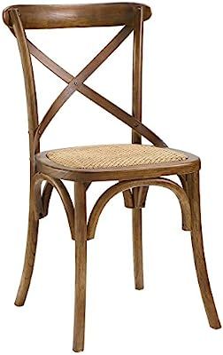 Modway Gear Rustic Modern Farmhouse Elm Wood Rattan Dining Chair in Walnut | Amazon (US)