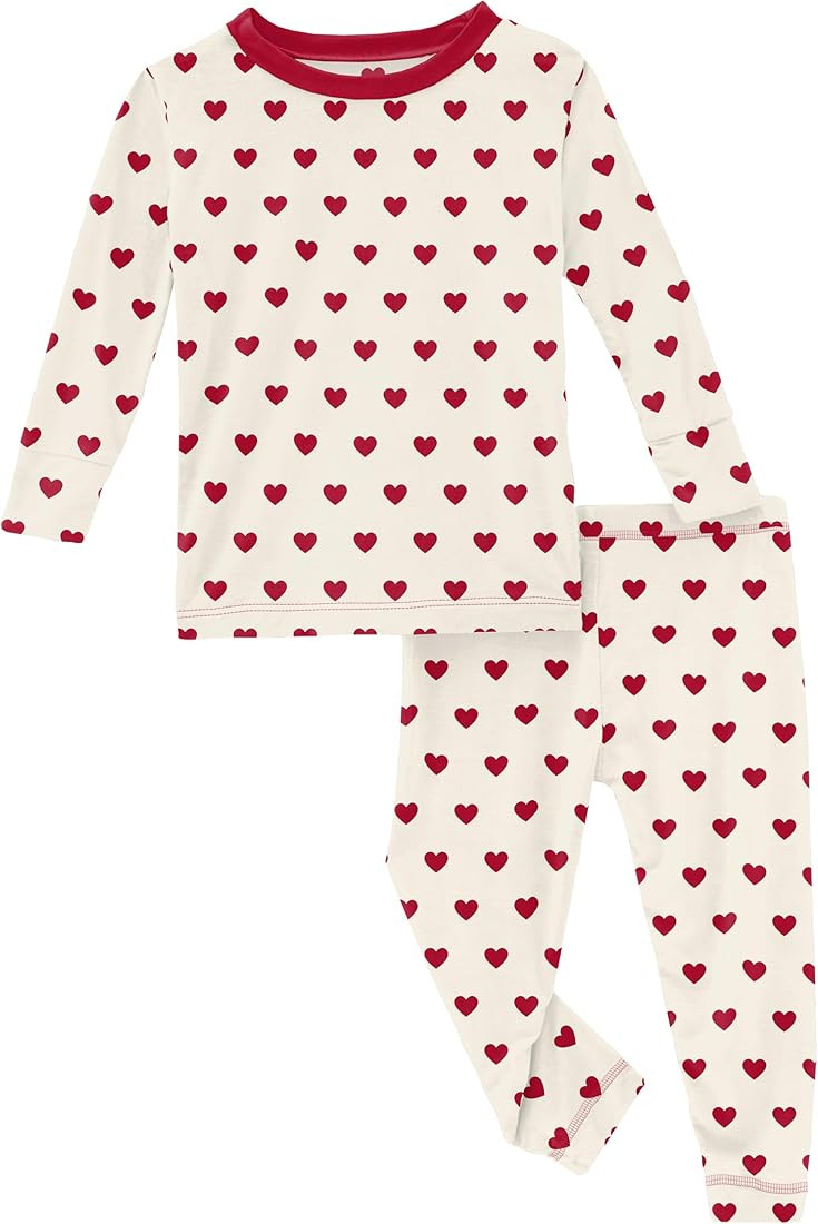 KicKee Full of Hearts Two Piece Pajamas Set, Long and Short Sleeve, Long Pants, Snug Fit Pajamas | Amazon (US)