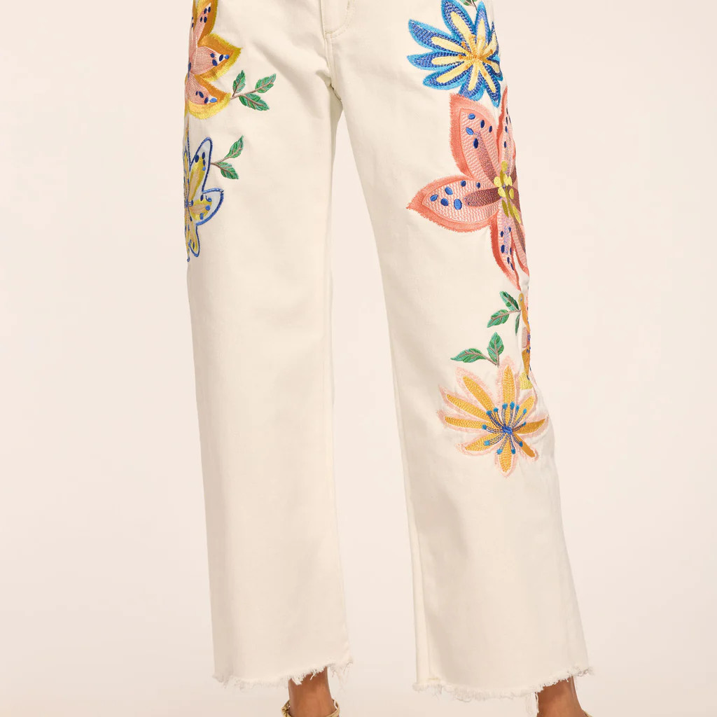 Amber Floral Embroidered Straight Leg Jean | Ramy Brook