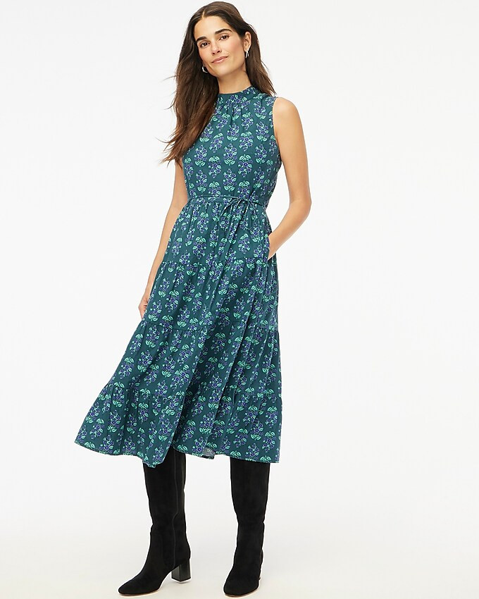 Printed mockneck tiered midi dress | J.Crew Factory