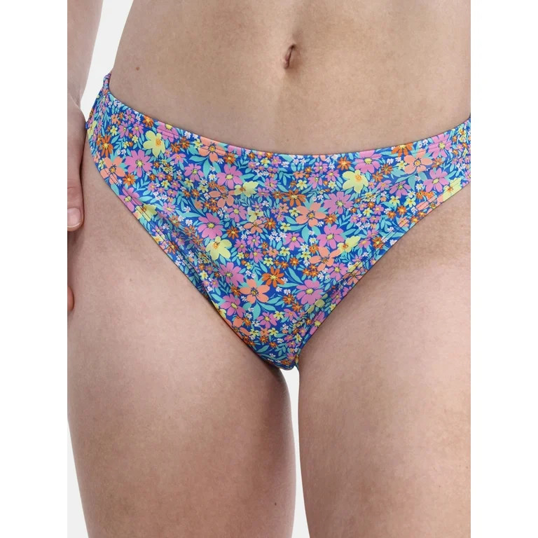 No Boundaries Women's Floral Mid Waist High Leg Bikini Bottoms, Sizes XXS-XXL | Walmart (US)