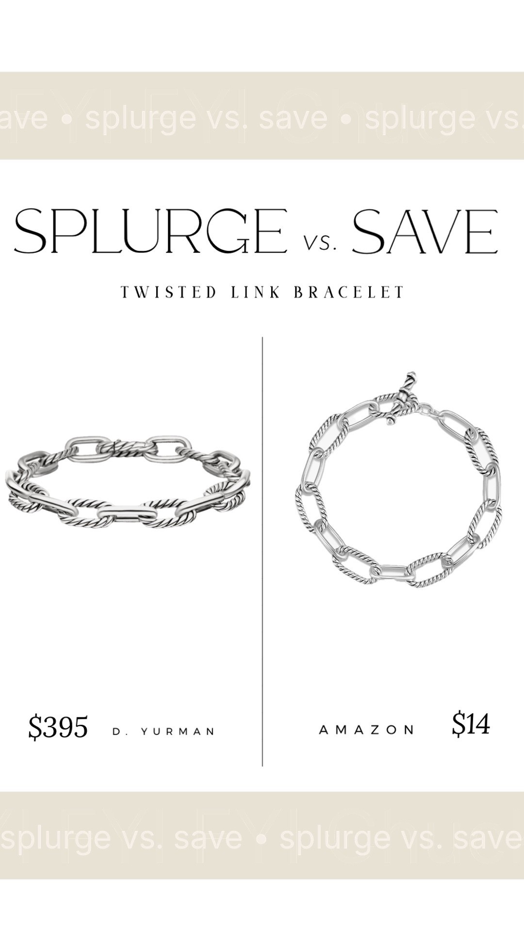 Splurge vs. Save: Twisted link bracelet 🖇️


#LTKWorkwear #LTKWedding #LTKHome #LTKBaby #LTKMens #LTKSaleAlert #LTKU #LTKBeauty #LTKBump #LTKOver40 #LTKTravel #LTKSeasonal #LTKKids #LTKMidsize #LTKActive #LTKPetite #LTKTall #LTKdayinmylife #LTKgrwm #LTKootd #LTKfitnessgoals #LTKmomlife #LTKmorningroutine #LTKselfcare #LTKstorytime #LTKfoodie #LTKvlog #LTKSwim #LTKSpringSale