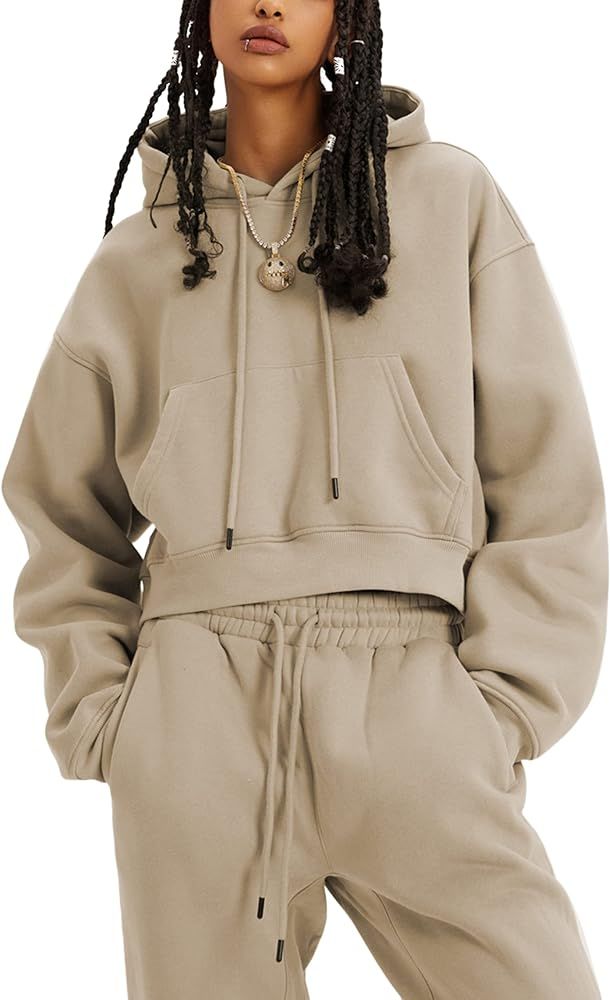 Yeokou Women's Fleece 2 Piece Outfits Sweatsuits Pullover Hoodie Sweatshirt Jogger Pants Tracksui... | Amazon (US)