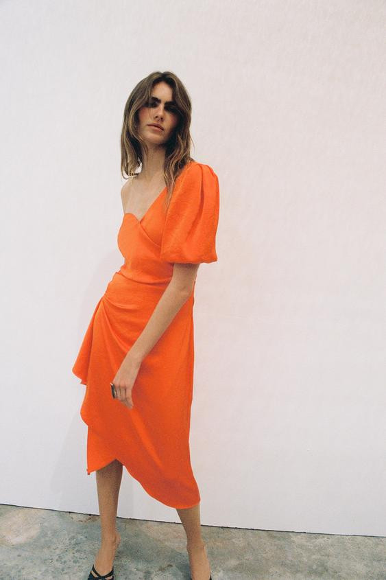 ASYMMETRIC SATIN MIDI DRESS | Zara US