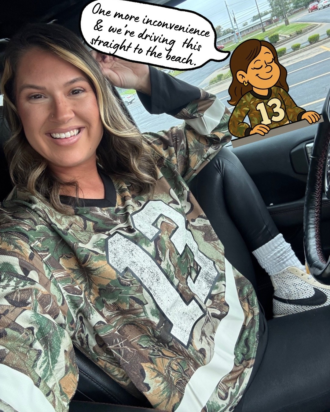 Casual , cozy, but make it your lucky day !! # 13 lovers , where ya at?! 

This camo, jersey style top is so fun! 
I did the large !
& hey… let’s just all agree that driving to the beach (even when you live 10+ hours away from the nearest one) is a perfectly acceptable response to any minor inconvenience during these cold months… ok? Ok, thanks lol 

#LTKFindsUnder50 #LTKTall #LTKmomlife