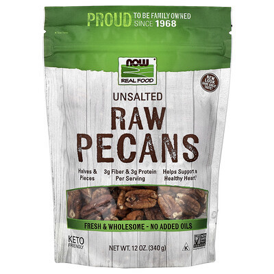 NOW Foods, Real Food, Raw Pecans, Unsalted, 12 oz (340 g) | iHerb