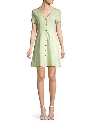 Linen Short Sleeve Button Front Dress | Lord & Taylor