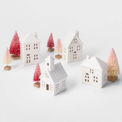 White Ceramic Houses with Blush Trees Kit - Wondershop&#8482; | Target