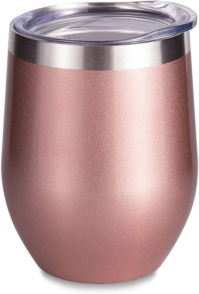SUNWILL Insulated Wine Tumbler with Lid Rose Gold, Double Wall Stainless Steel Stemless Insulated... | Amazon (US)