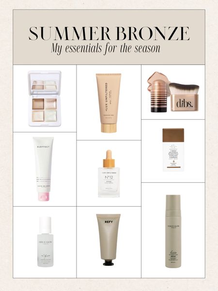 Summer Bronze Essentials | RMS beauty luminizer glow, lux unfiltered blurring body glow, dibs glow stick, Eleffect The Tint (not on LTK), lux unfiltered bronzing face drops, drunk elephant d-bronzi, dolce glow, body glow, self tanning mousse, summer beauty, summer skincare, summer glow, summer skin, bronzed skin, self tanner, self tanners, tan drops, tanning drops, skin glow, glowy skin

#LTKFindsUnder100 #LTKSeasonal #LTKBeauty