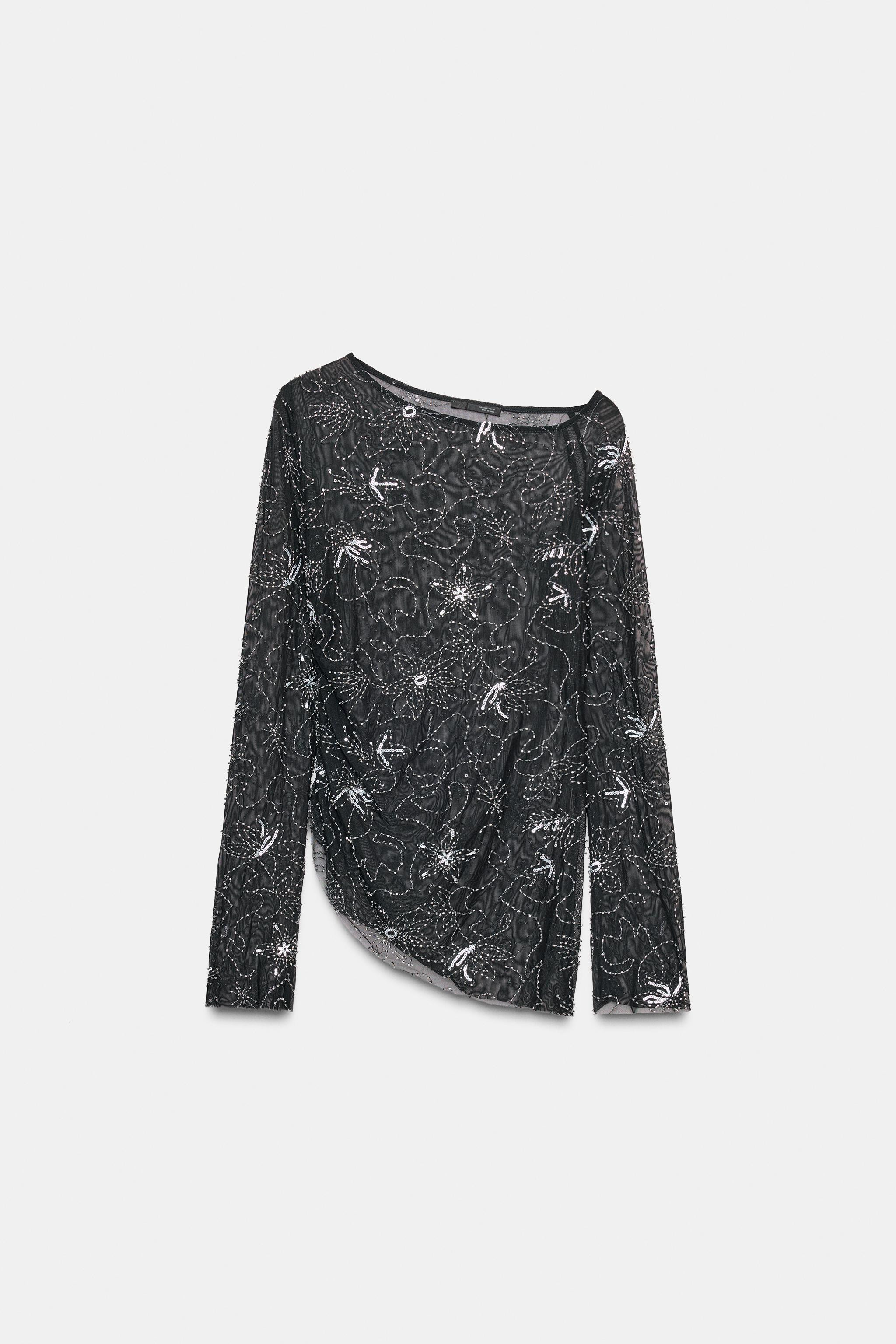 DRAPIERTES TULLTOP MIT PERLENSTICKEREI | Zara DE