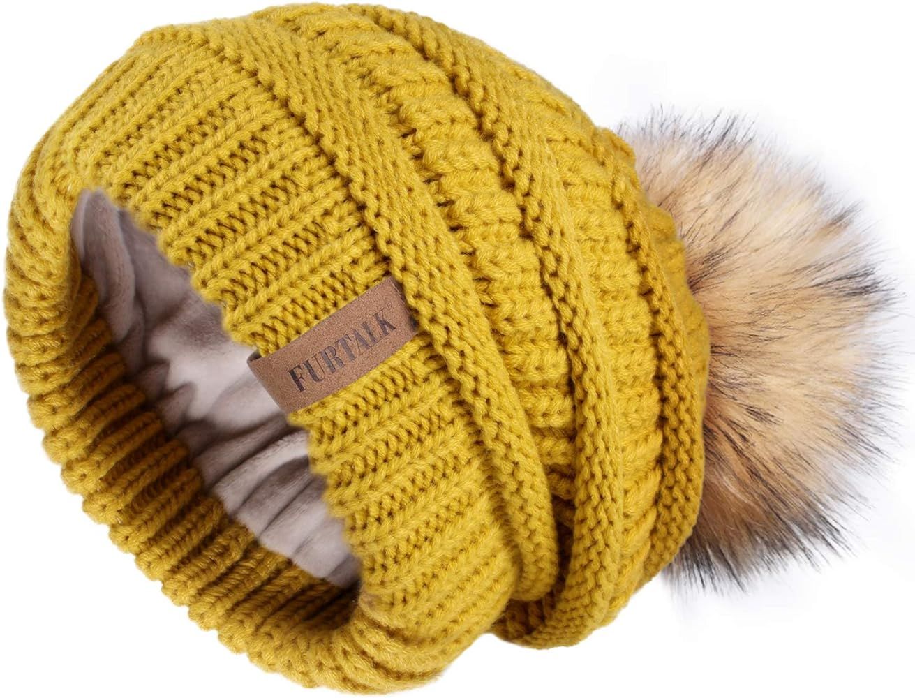 Winter Slouchy Beanie Hats Women Fleece Lined Warm Ski Knitted Pom Pom Hat | Amazon (US)