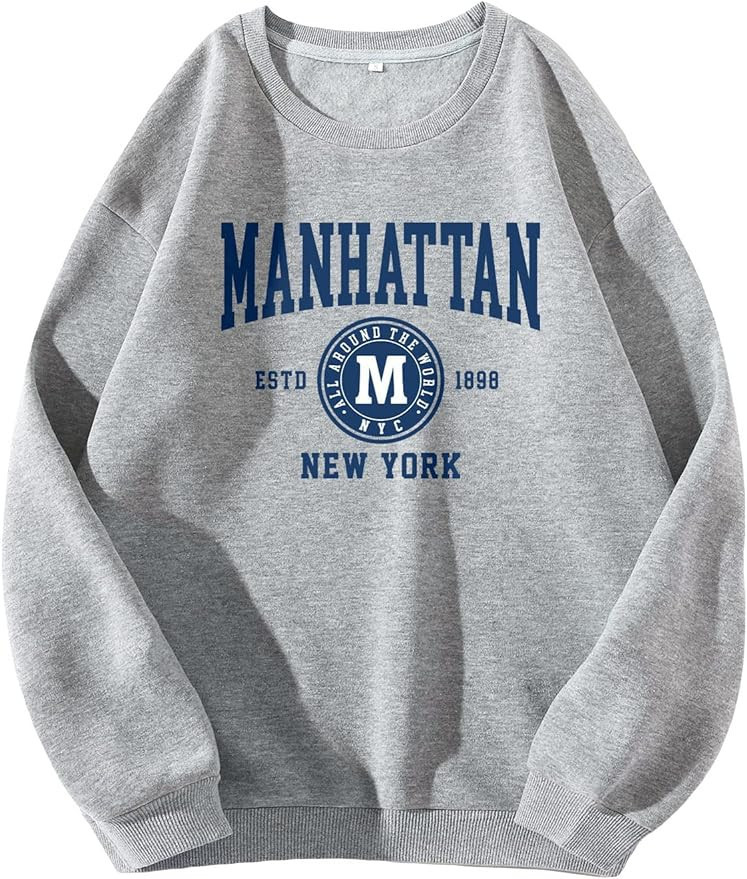 COZYEASE Women's Letter Graphic Print Round Neck Sweatshirt Casual Long Sleeve Pullover Thermal T... | Amazon (US)