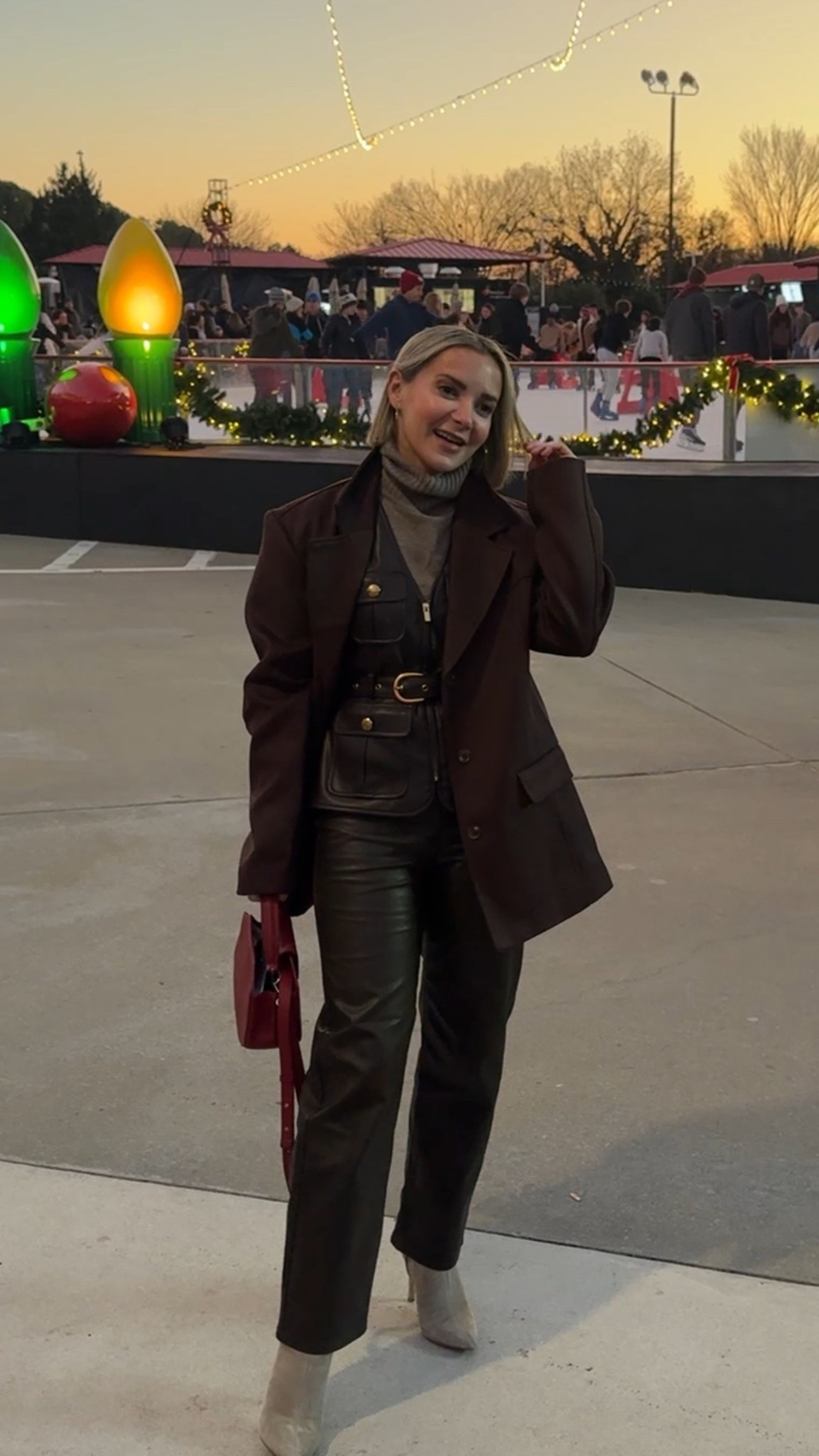 Winter outfit idea. 

Winter layering. 

Brown pants, brown leather vest, brown suede jacket 

#LTKHoliday #LTKootd #LTKWorkwear