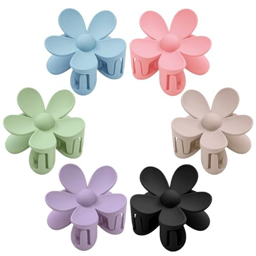 Flower Hair Clips 6 PCS Flower Claw Clips for Women Matte Large Claw Clips Strong Hold Jaw Clamps Hair Accessories for Thick Hair 6 Colors | Amazon (US)