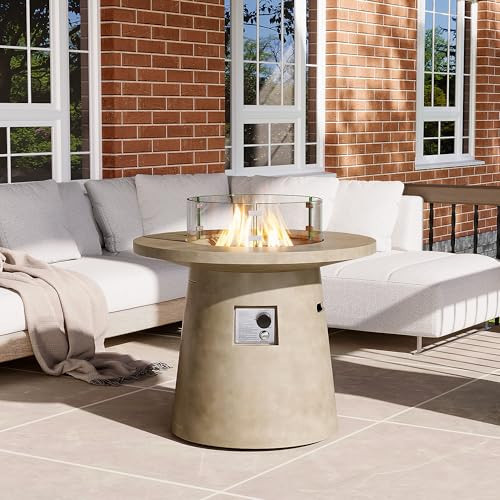 HOMPUS Outdoor Fire Pit Gray Propane Fire Table 31 inch Round Concrete Propane Fire Pit with Rain Cover 40,000 BTU Gas Smokeless Firepit for Outside Patio,Garden,Deck,Backyard | Amazon (US)