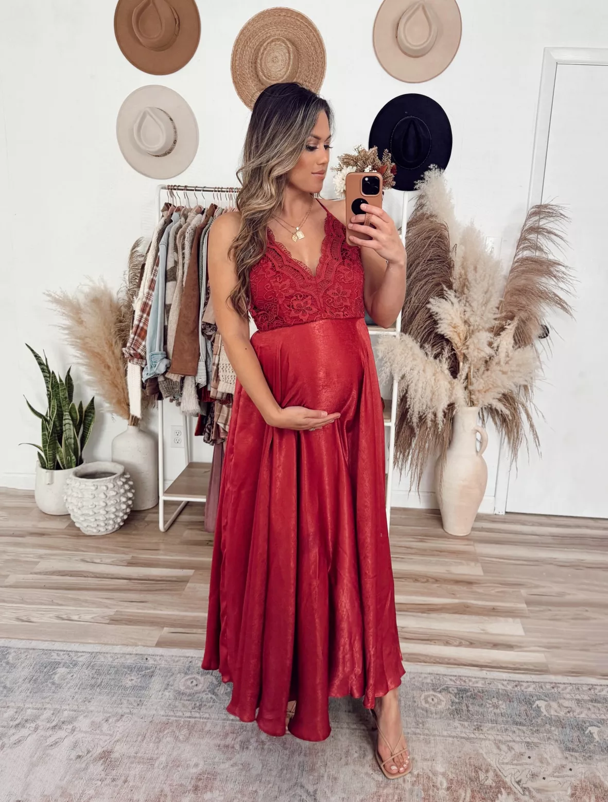 Red 2 Piece Lace Maternity Dress