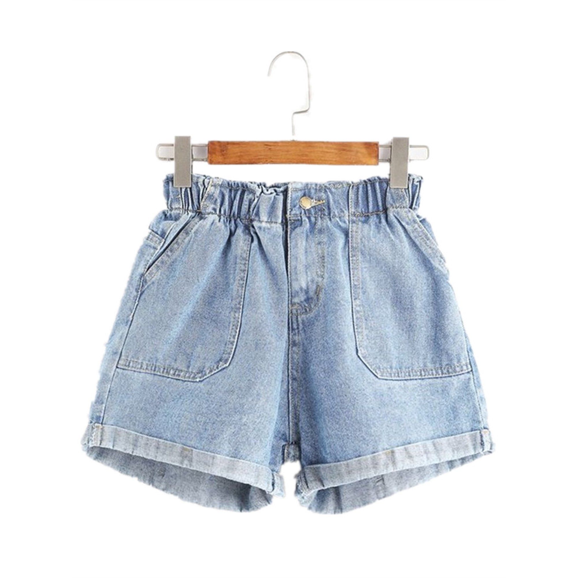 Elastic Waist Women Denim Shorts Casual Jeans | Walmart (US)