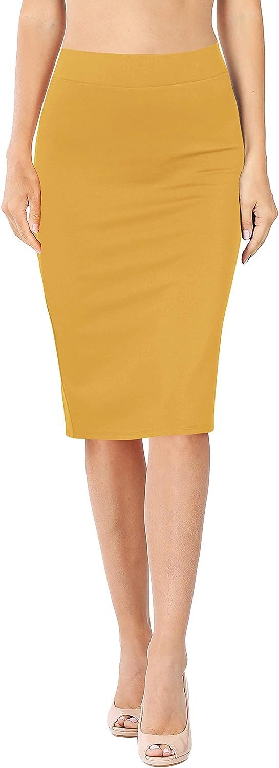 Nolabel Women's Basic Knee Length Skirts Comfort Elastic Fold Over Waist Band Ponte Pencil Flared | Amazon (US)