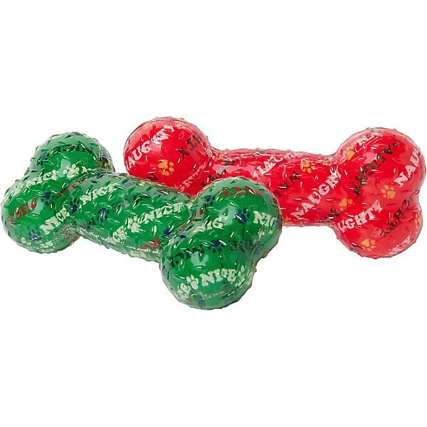 Frisco Holiday Naughty & Nice TPR Bone Squeaky Dog Toy, Medium/Large, 2 count | Chewy.com