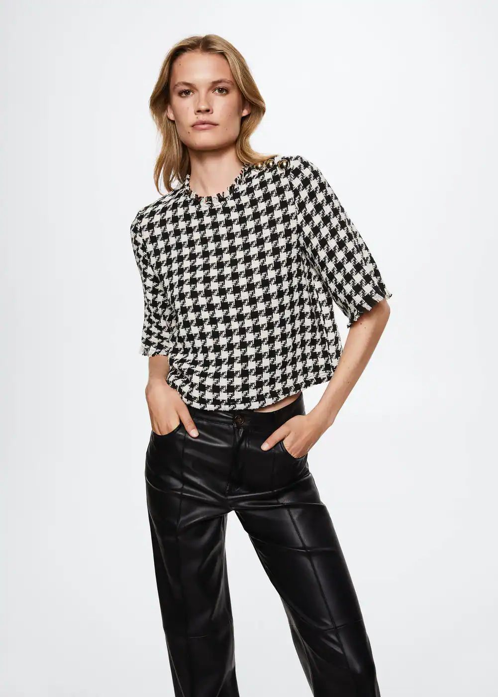 Tweed top with buttons -  Women | Mango USA | MANGO (US)