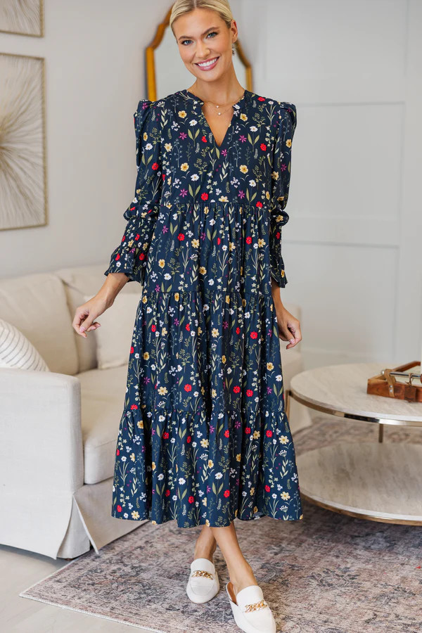NURSING COLLECTION: What A Surprise Navy Floral Midi Dress | The Mint Julep Boutique