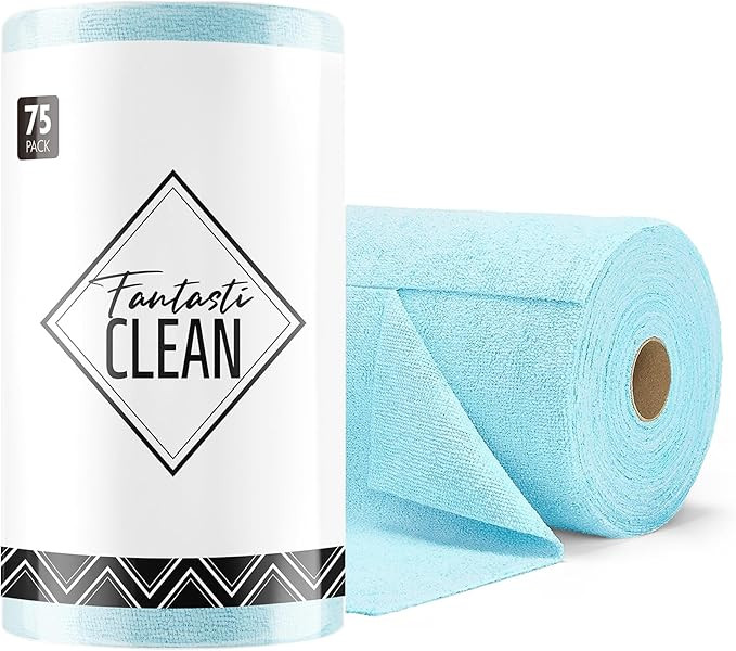 Fantasticlean Microfiber Cleaning Cloth Roll -75 Pack, Tear Away Microfiber Towels, 12" x 12", Re... | Amazon (US)