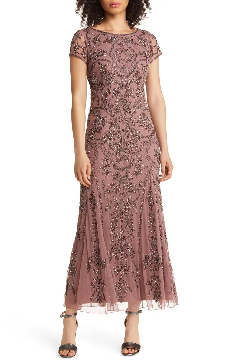 Beaded Mesh Column Gown | Nordstrom