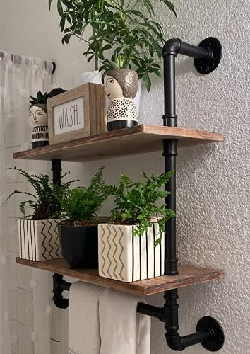 Industrial Pipe Shelving,Iron Pipe Shelves Industrial Bathroom Shelves with Towel bar,24 in Rustic M | Amazon (US)