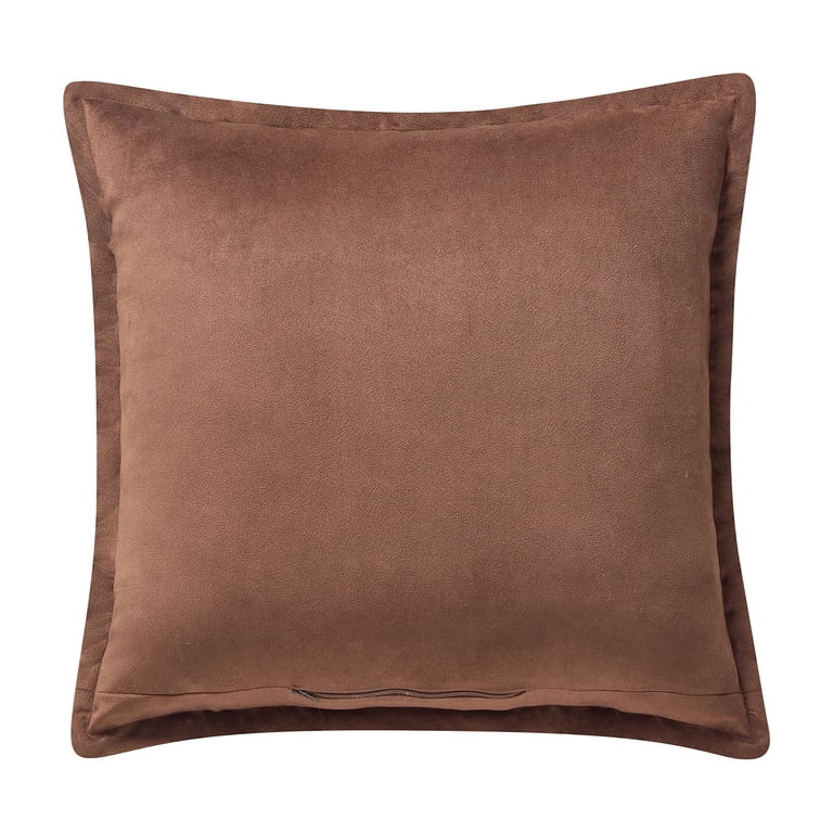 My Texas House 18 in x 18 in Brown Embroidered Leaves Velvet Decorative Pillow | Walmart (US)