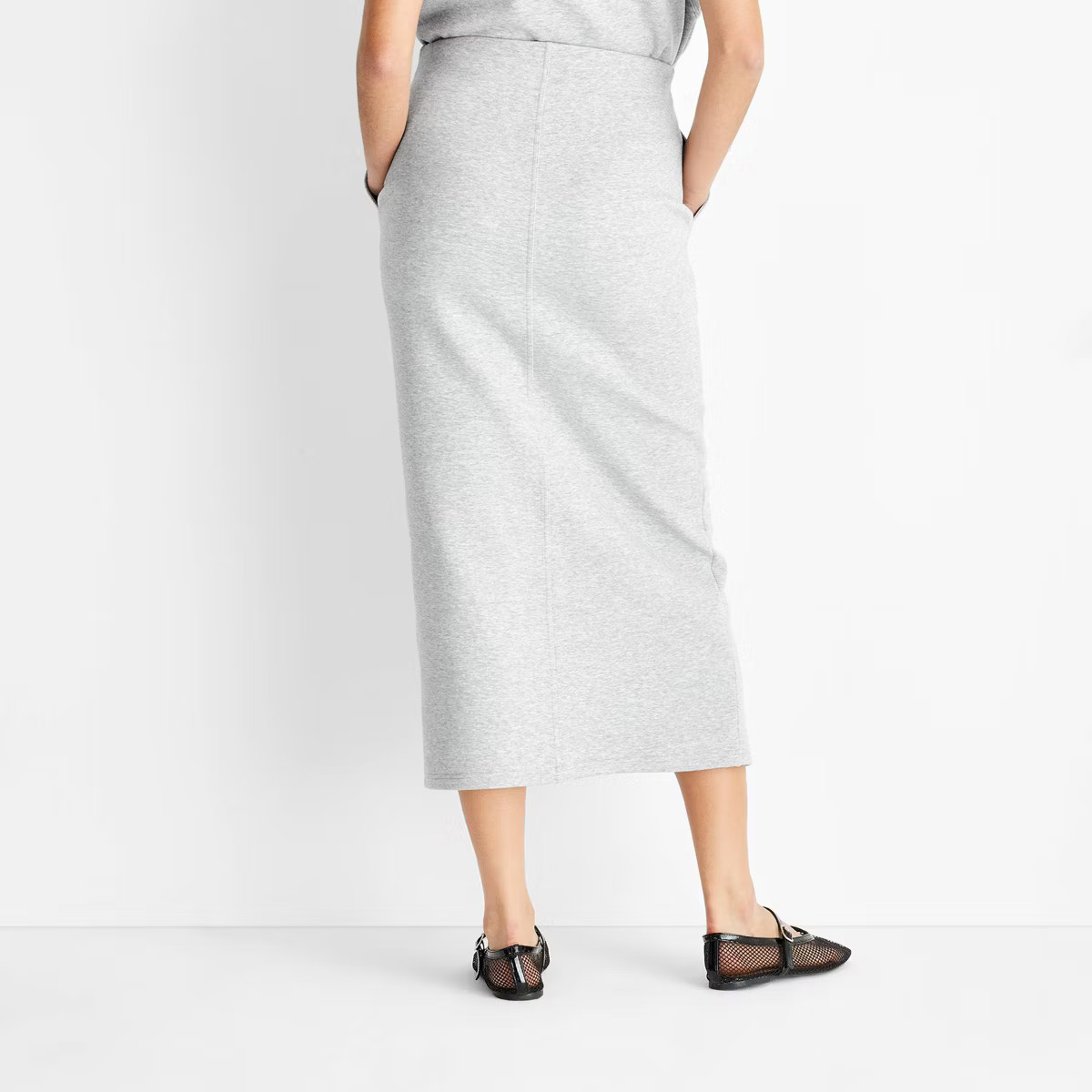 Women's Front Slit Fleece Midi Skirt - Future Collective Gray | Target