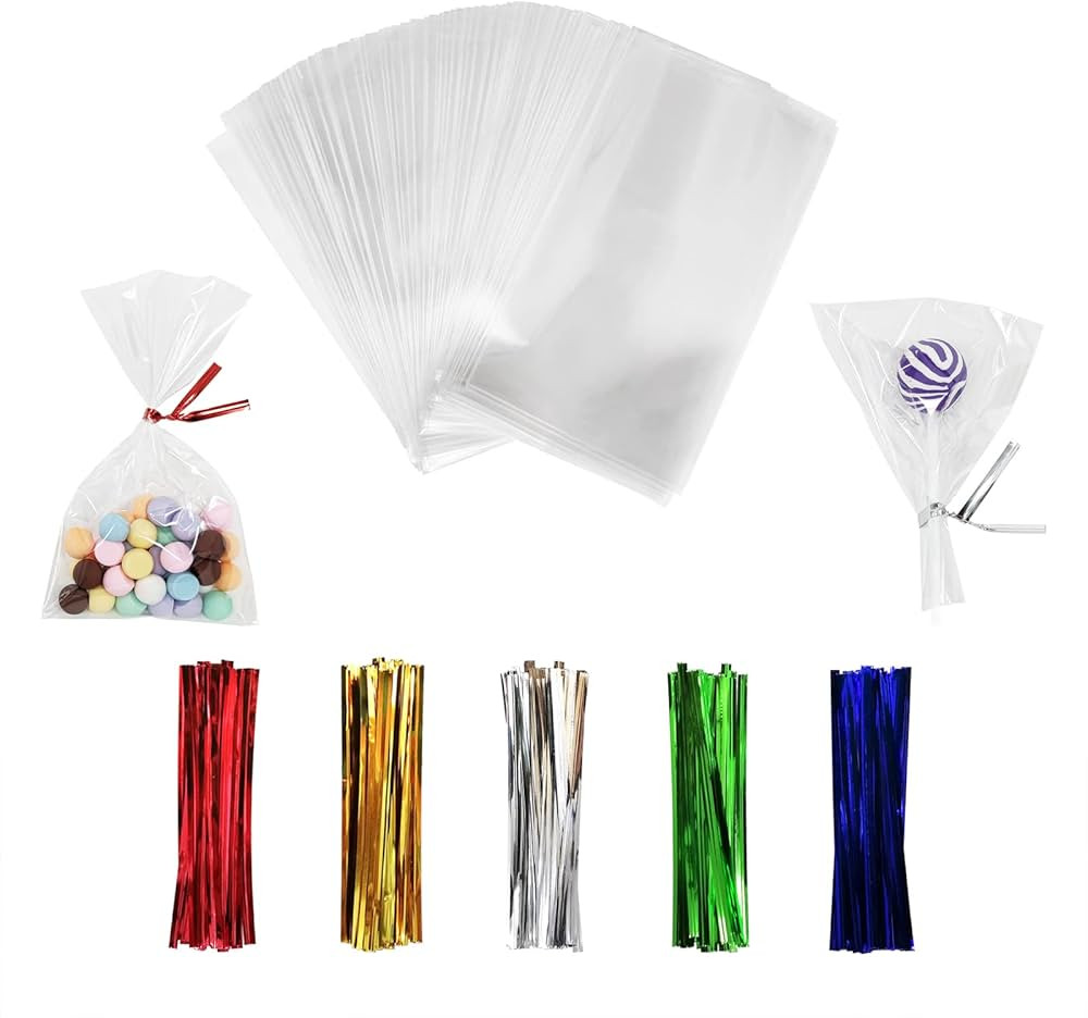 100PCS Cellophane Bags 3x5 inches, Clear Treat Bags with 4’’ Twist Ties, Plastic Cello Bags -... | Amazon (US)