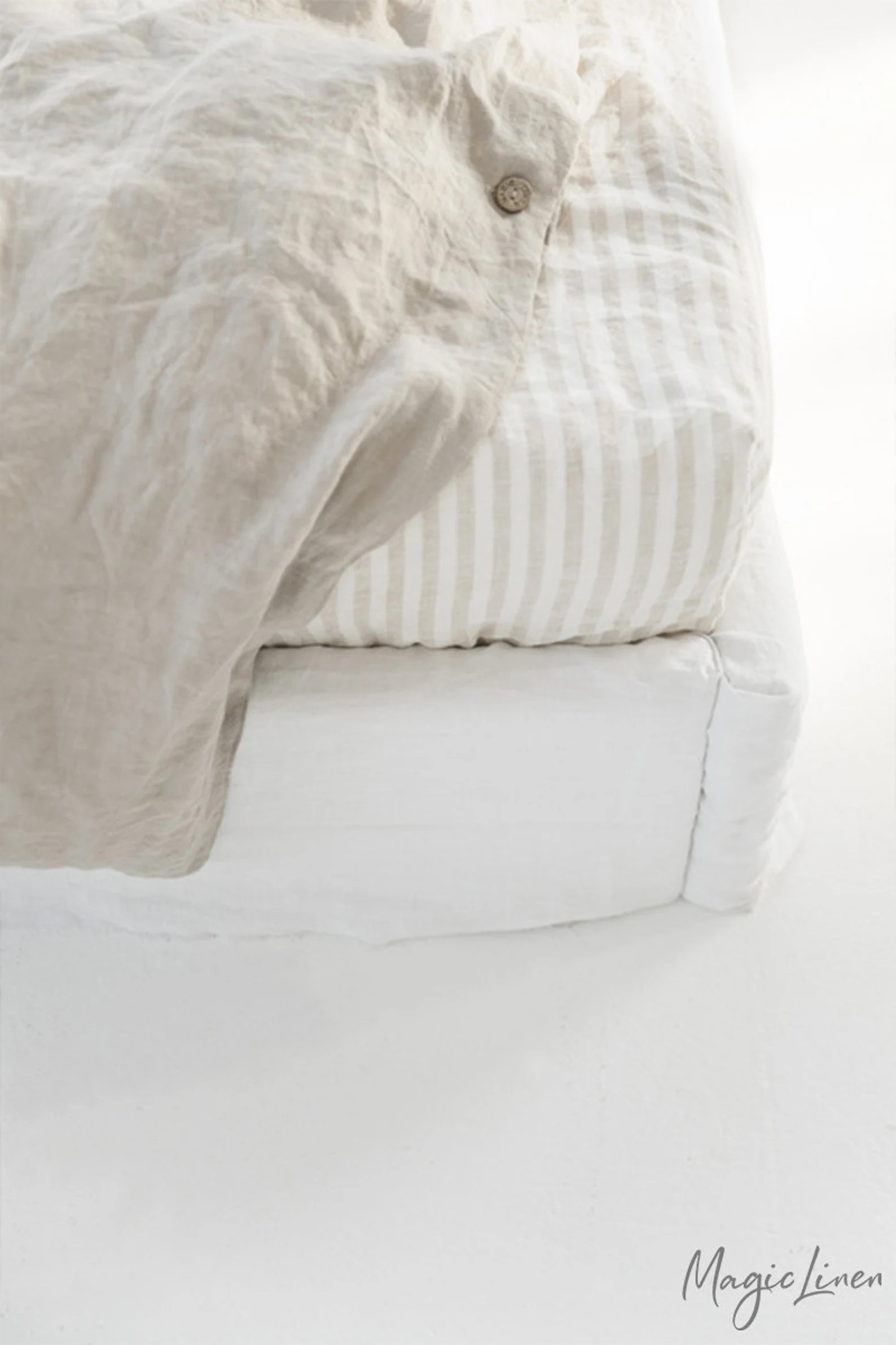 Natural Striped Linen Fitted Sheet. King / Queen / Custom - Etsy | Etsy (US)