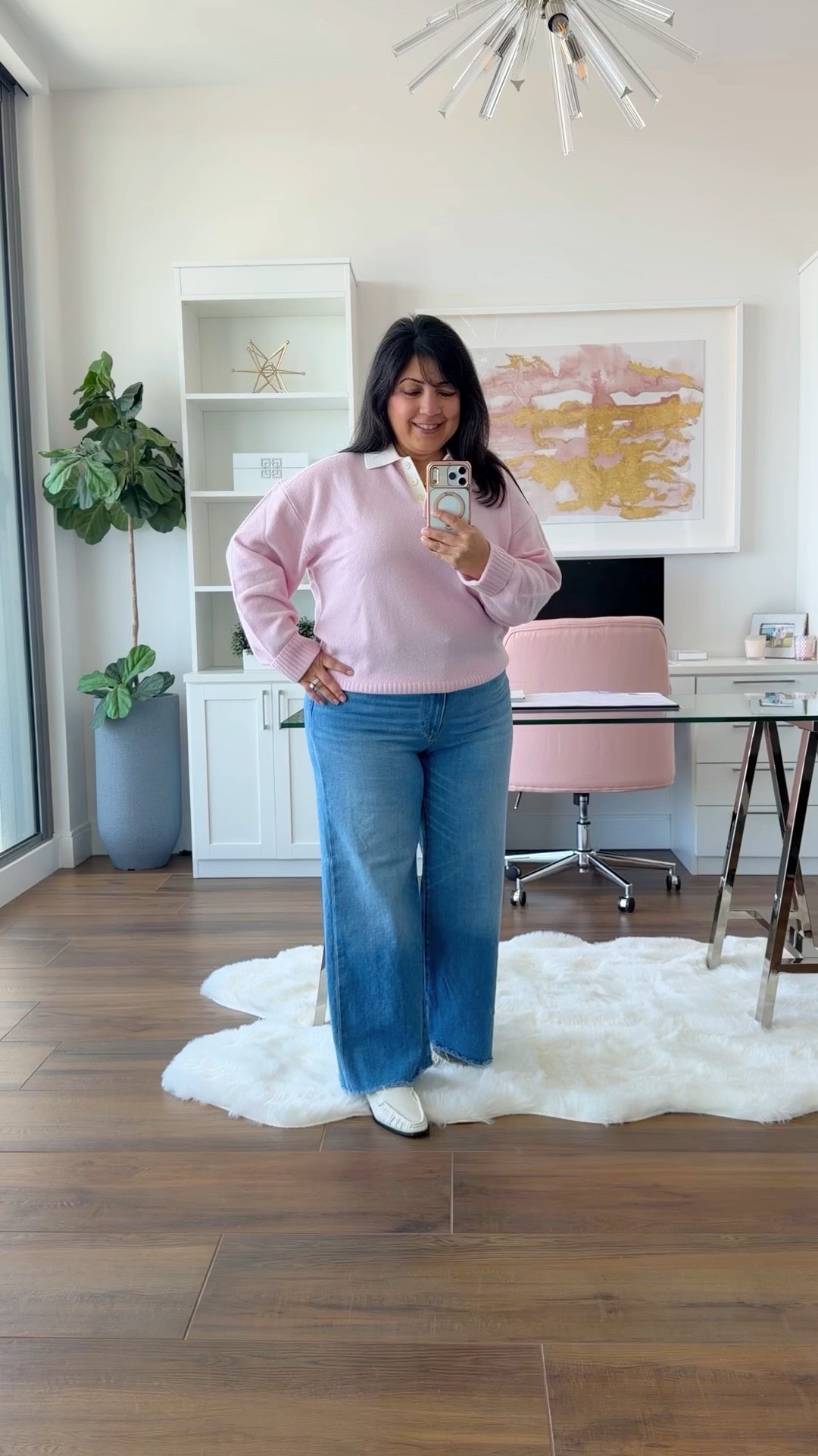 The wide leg jeans that fit everyone are on sale 40% off in this exact color. Perfect for transitioning to spring! 

Spring outfit 2026! J. Crew sweater size large. Paige Anessa wide leg jeans size 32 Petite. J. Crew shoes true to size. 

#LTKMidsize #LTKOver40 #LTKSaleAlert