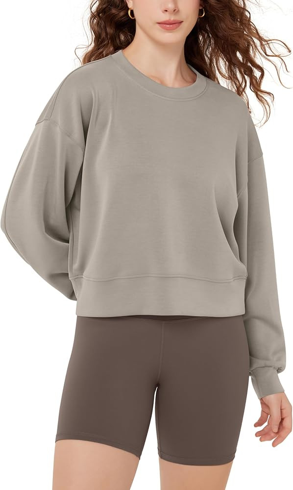 ODODOS Modal Soft Long Sleeve Cropped Sweatshirts for Women Oversized Crew Neck Pullover Crop Top | Amazon (US)