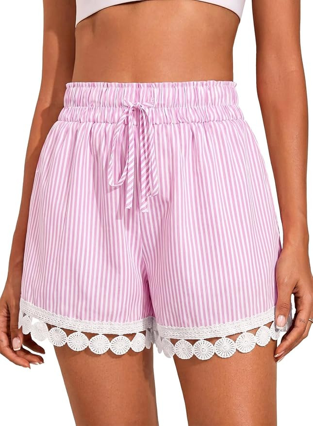 Dokotoo Womens Shorts Summer Casual Loose Elastic Waist Drawstring Lace Boho Beach Cover Up Short... | Amazon (US)