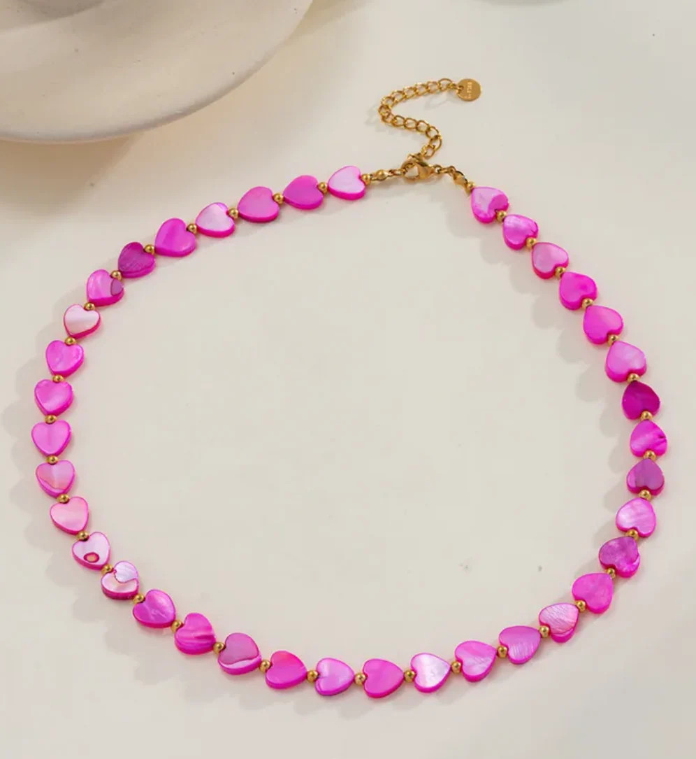 Hot Pink Mother-of-Pearl Heart Necklace | Erin McDermott Jewelry