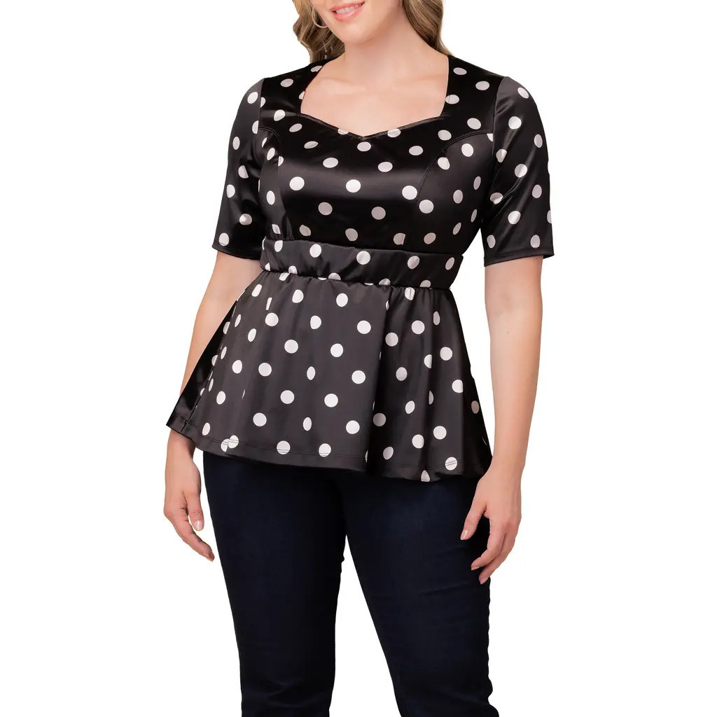 Kiyonna Posh Peplum Top in Black Polka Dot at Nordstrom, Size 0 X | Nordstrom