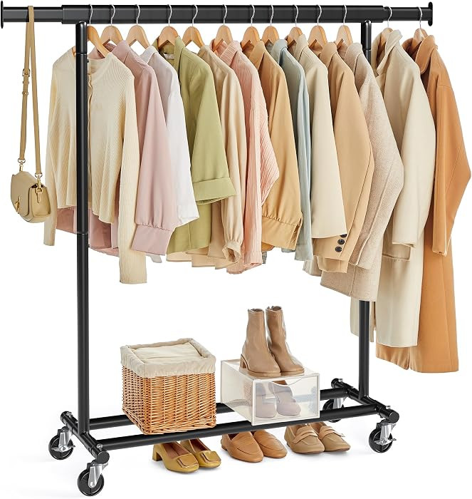 SONGMICS Clothes Rack with Wheels, Heavy-Duty Clothing Rack for Hanging Clothes, Portable, 17.7 x... | Amazon (US)