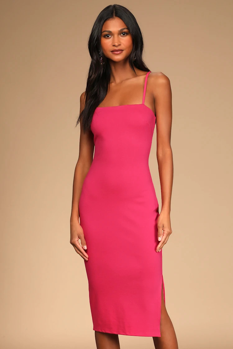 Paulina Hot Pink Bodycon Midi Dress | Lulus