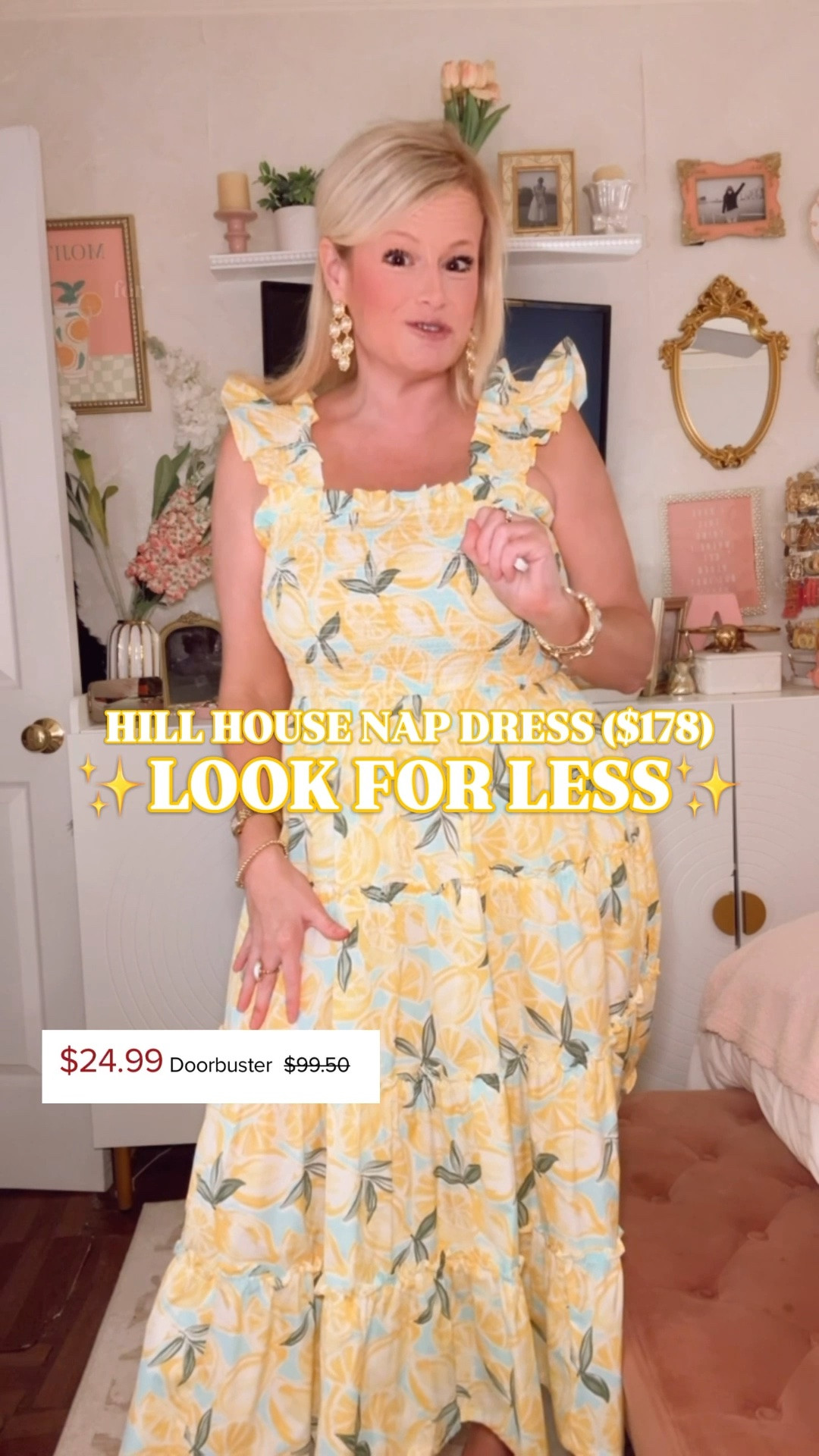 Hill House Nap Dress look for less | lemon print dress | summer dress | wedding guest dress | vacation outfit

This lemon print dress is now on sale for $25, and it gives the $178 Hill House Nap Dress look for way less.

I own a real Hill House Nap Dress, and this one has so much of the same DNA: smocked bodice, square neckline, bra-friendly ruffle straps, pockets, tiered midi skirt, easy fit-and-flare shape, and 100% cotton fabric that feels light and breathable for summer.

I’m in a medium.

The yellow lemon print is the whole reason this dress works. It feels bright, feminine, cheerful, and made for summer plans. This is the dress you pull for vacation dinners, beach trips, brunch, date night outfits, bridal showers, baby showers, casual wedding guest outfits, garden parties, resort dinners, graduation parties, church, and lake weekends. 

It also comes in a palm tree print if you want more tropical vacation energy.

Style it with gold sandals, raffia slides, pearl earrings, white sandals, wedges, a straw tote, or a denim jacket. The smocking, ruffle straps, pockets, and lemon print already do the work.

If your closet needs a cotton summer dress that can handle vacation outfits, wedding guest plans, showers, date nights, brunch, beach weekends, and everyday summer outfits, this Hill House look for less is the one I would grab while it’s still only $25!!! 

Hill House Nap Dress look for less, Hill House inspired dress, nap dress look for less, lemon print dress, smocked midi dress, cotton summer dress, 100 cotton dress, ruffle strap dress, square neck dress, tiered midi dress, summer dress women, summer outfit, wedding guest dress, summer wedding guest dress, date night outfit, vacation dress, vacation outfits beach, beach vacation outfit, resort wear, bridal shower dress, baby shower dress, brunch dress, designer look for less

#LTKFindsUnder50 #LTKFindsUnder100 #PreppyStyle #LookForLess #HillHouse #SummerDress #FeminineStyle #VacationOutfit #WeddingGuestDress #WeddingGuestOutfit