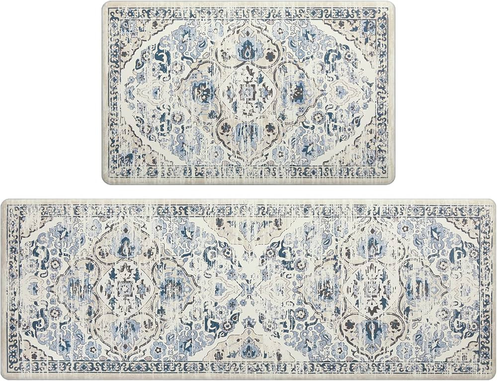 Ileading Kitchen Anti Fatigue Mat Set of 2 Non Skid Waterproof Kitchen Floor Mat Vintage Cushione... | Amazon (US)