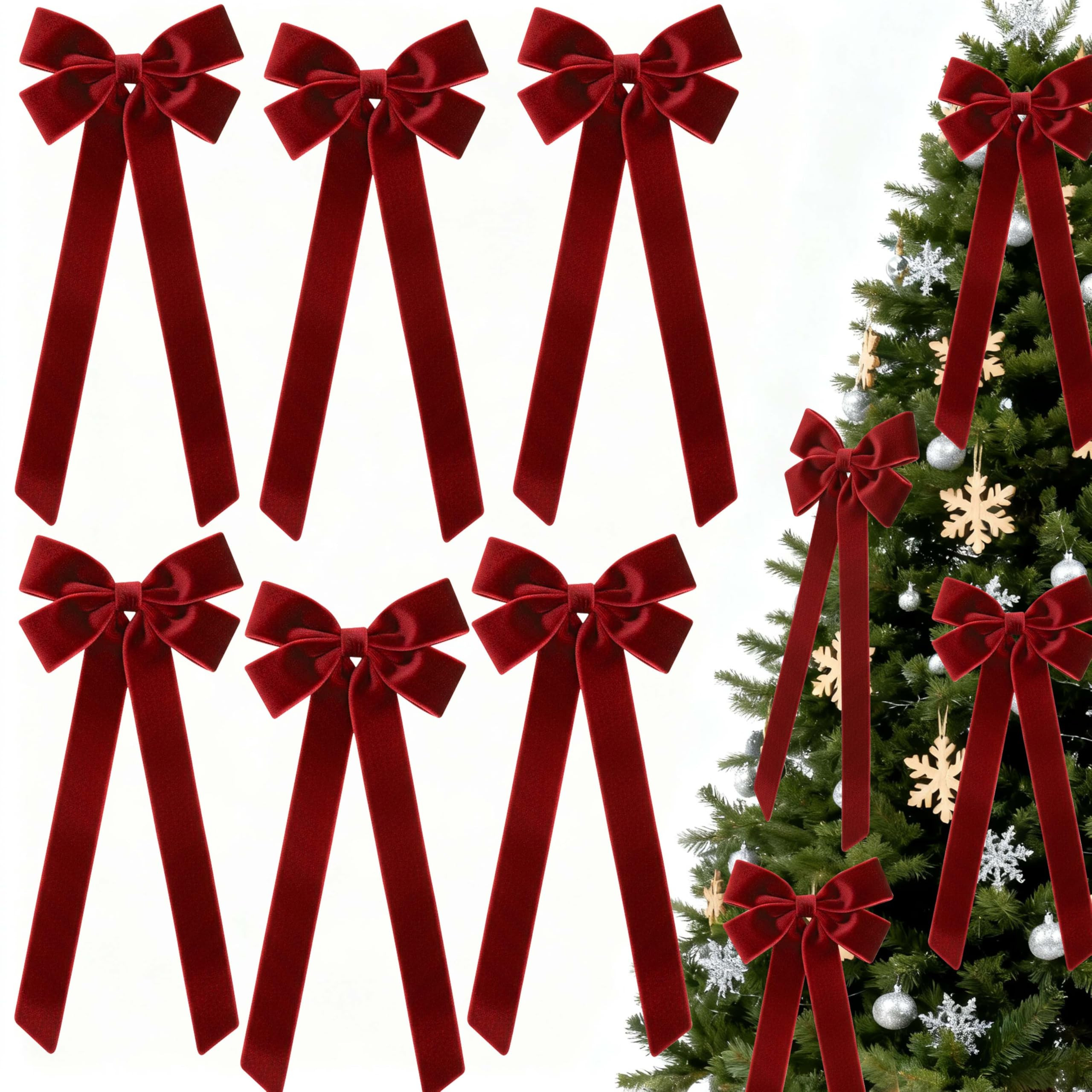 6Pcs Large Dark Red Bows Christmas Decorations, Burgundy Velvet Bows for Christmas Tree Outside D... | Amazon (US)