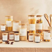 Pantry Starter Kit | Glass Kitchen Storage Jar With Label Bamboo Lid Jars Spice Pantry Labels | Etsy (US)