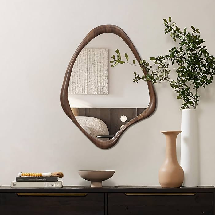 LuxenHome Asymmetrical Wall Mirror, 23"x 29" Classic Brown Irregular Mirror, Rustic Farmhouse Mir... | Amazon (US)