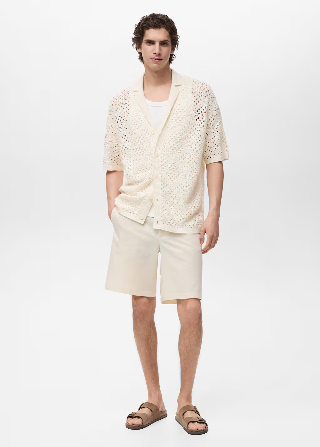Bowling shirt with crochet structure ivory white - Men - M - MANGO MAN | Mango (US/MX/AU)