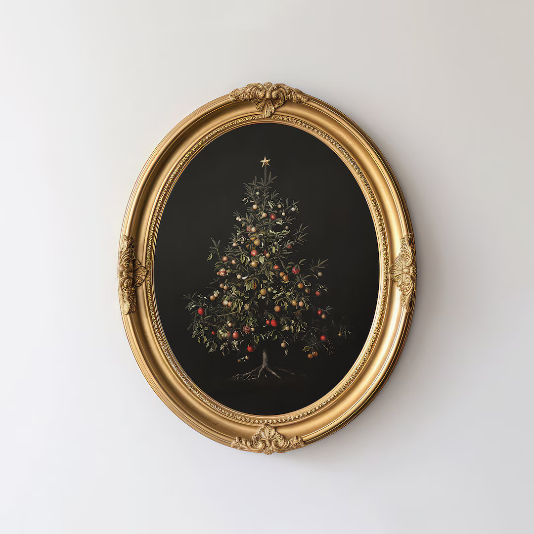 Christmas Tree Oil Painting Cottage Core Decor Moody Still Life Wall Art Neutral Wall Art Print a... | Etsy (US)