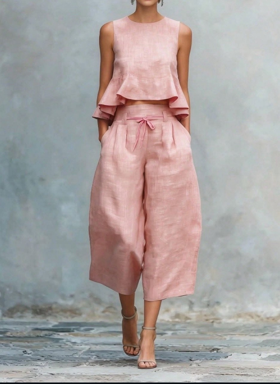 2026 Sets For Women 2pcs Sleeveless Tops Wide Leg Pants Lounge Sets Summer Vacation Travel Outfits