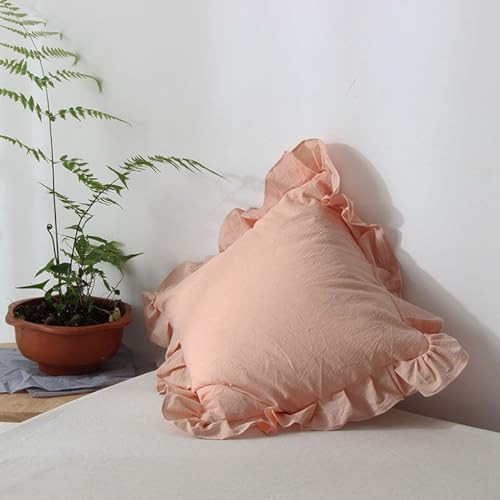 RICHRAIN Pink Lace Pillowcase, Vintage White Cushion Covers with Invisible Zipper 1pcs Home Decor Pillow Cover with Shabby Ruffles (Pink) | Amazon (UK)